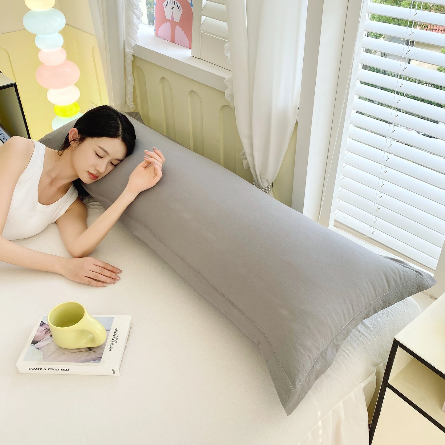 New solid-color washed double long pillowcases, couple pillowcases 48*100cm, 120cm, 150cm, 180cm (without core)