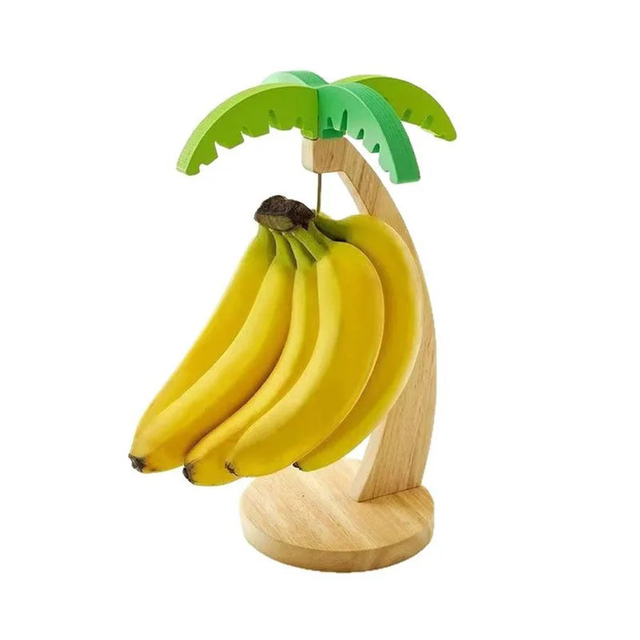 Wooden Banana Rack Hanging Kitchen Rack Simulated Leaf Decorative Fruit Vertical Storage Rack with Hook Kitchen Decoration