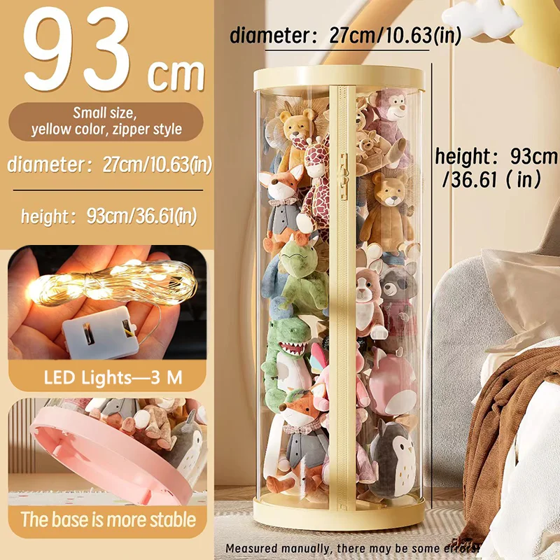 Transparent Doll Storage Box Plush Toy Organization Toy Storage Tube DIY Zipper Bins Kid Christmas Gift Children's Toy Organizer