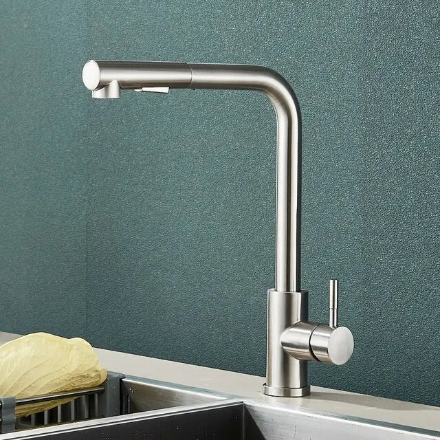 Black Pull Out Kitchen Sink Faucet Flexible 2 Modes Stream & Sprayer Nozzle Faucets Stainless Steel Hot Cold Wate Mixer Tap Deck