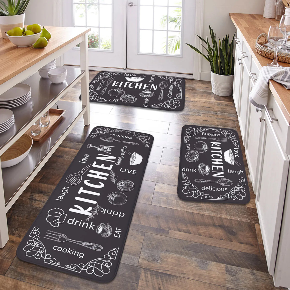 VIKAMA kitchen carpet washable, non-slip, absorbent floor mat, bathroom floor mat, absorbent kitchen mat, door mat, room decorat
