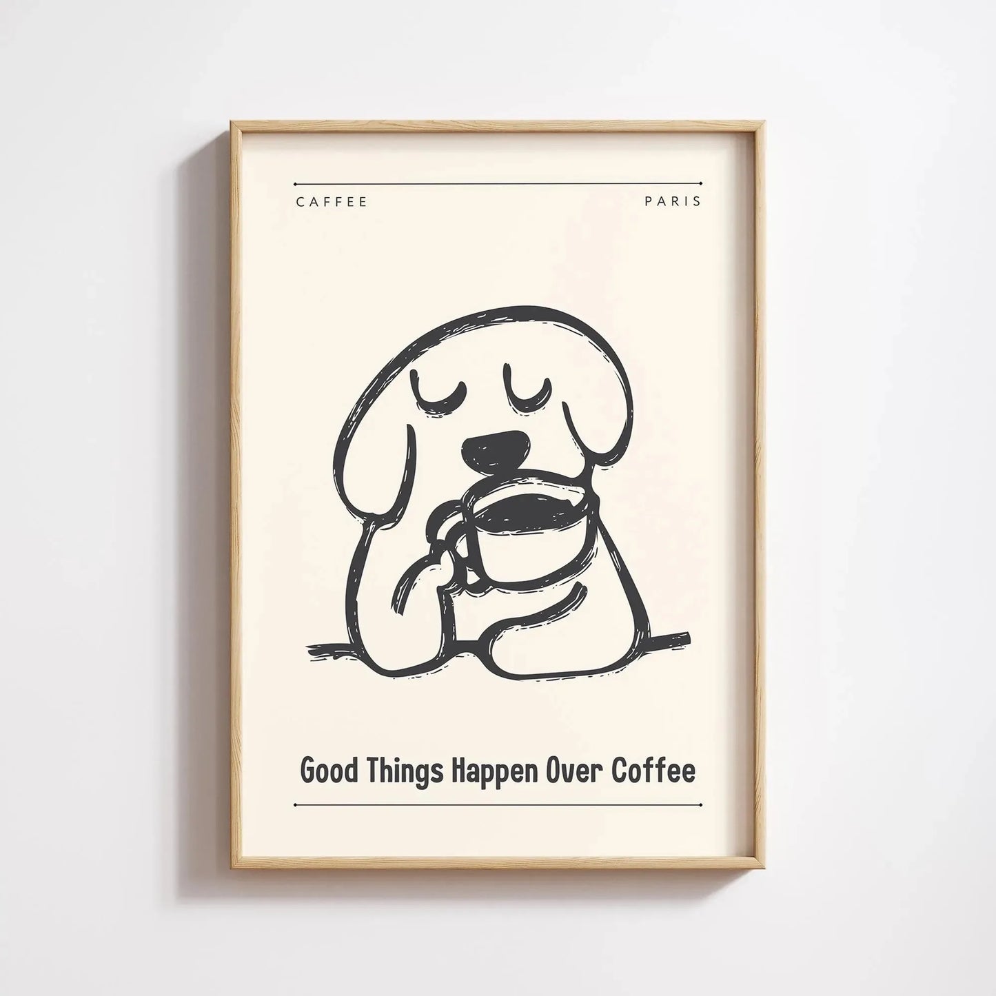 Retro Bonjour Dog Coffee Canvas Print Funny Dog Coffee Club Kitchen Wall Art Poster for Modern Living Room Bedroom Home Decor
