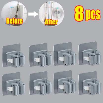 Self-adhesive Mop Holder Broom Stand Wall Mounted Mop Support Sweeping Brush Hook Storage Organizer Bathroom Kitchen Accessories