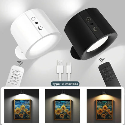 Double Head Magnetic LED Wall Lamp Rechargeable 360° Rotation Wireless Remote Control Spotlight For Bedroom Living Room Decor