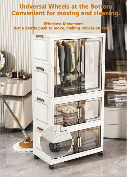 Folding Storage Cabinet Multi-Scene White/Black/Gray Home Office Kitchen Bathroom Multi-Functional Organizer with Doors