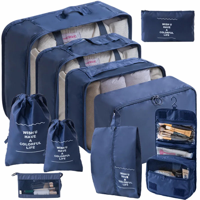 10/7 Pcs Set Travel Organizer Storage Bags Suitcase Packing Cubes Cases Portable Wardrobe Luggage Clothes Shoe Pouch Fold