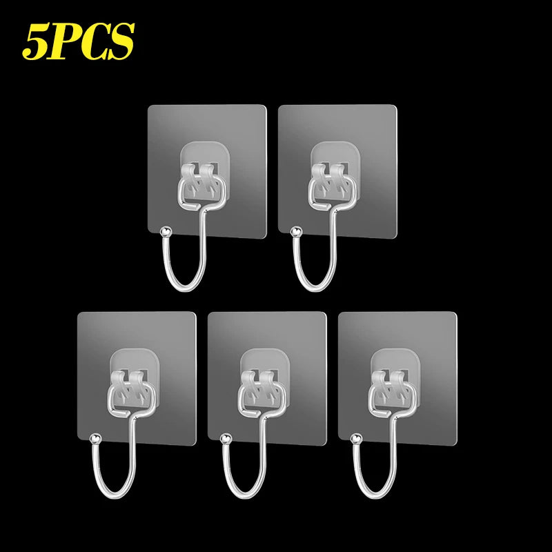 Big Size Hook Self-Adhesive PVC & Stainless Steel Transparent Multi-Purpose Wall Holder Door Rack Kitchen Storage Organizer Home