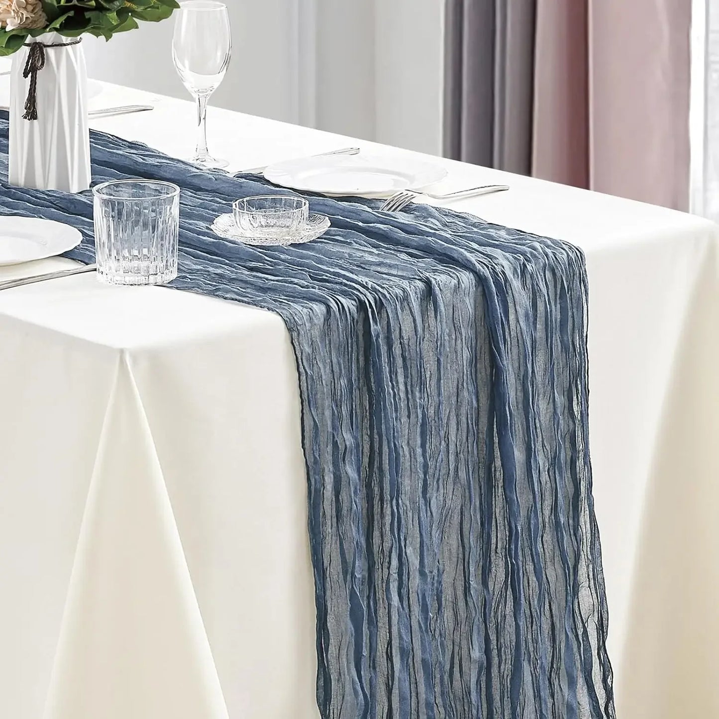 Boho Cheesecloth Table Runner, Semi-Sheer Gauze Fabric Rustic TableRunner for Wedding Bridal Shower Party Banquet