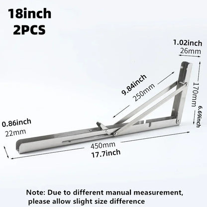 2PCS Heavy Duty Stainless Steel Triangle Folding Shelf Brackets – Wall Mounted Collapsible Angle Bracket for Table, Workbench