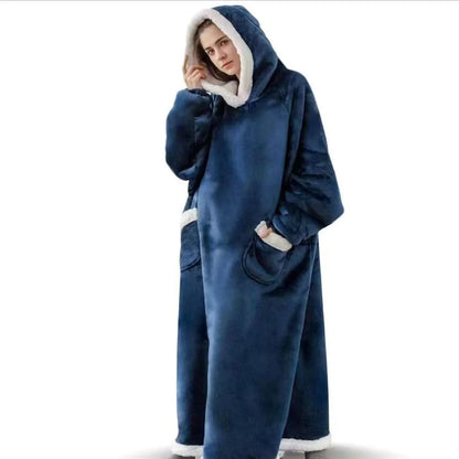 150/180cm Winter Thick Blanket Extra Plush Hoodie Lengthened Large Pocket Imitation Cashmere Home Coat Fleece TV Blanket 1pc