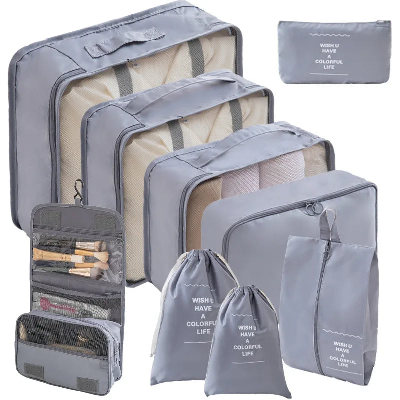 10/7 Pcs Set Travel Organizer Storage Bags Suitcase Packing Cubes Cases Portable Wardrobe Luggage Clothes Shoe Pouch Fold