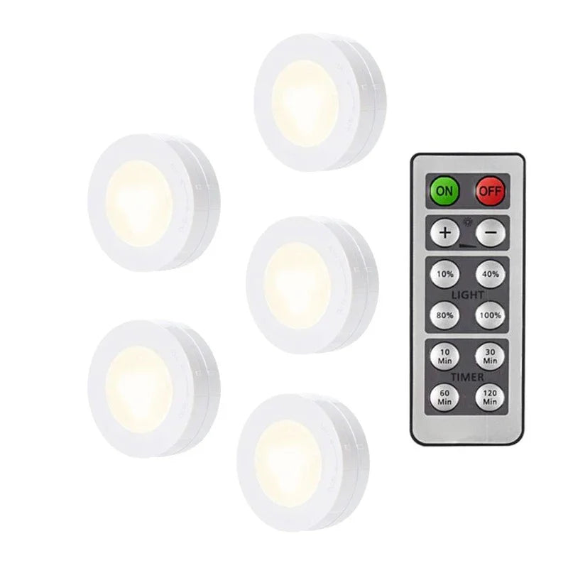 LED Puck Light Wireless Under Cabinet Lights with Remote Control Dimmable Battery Powered Night Lamp for Kitchen Closet Wardrobe