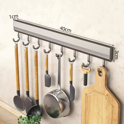 Kitchen HookRack - Wall-Mounted Without Drilling - Space Aluminum Multi-Functional Storage Hooks