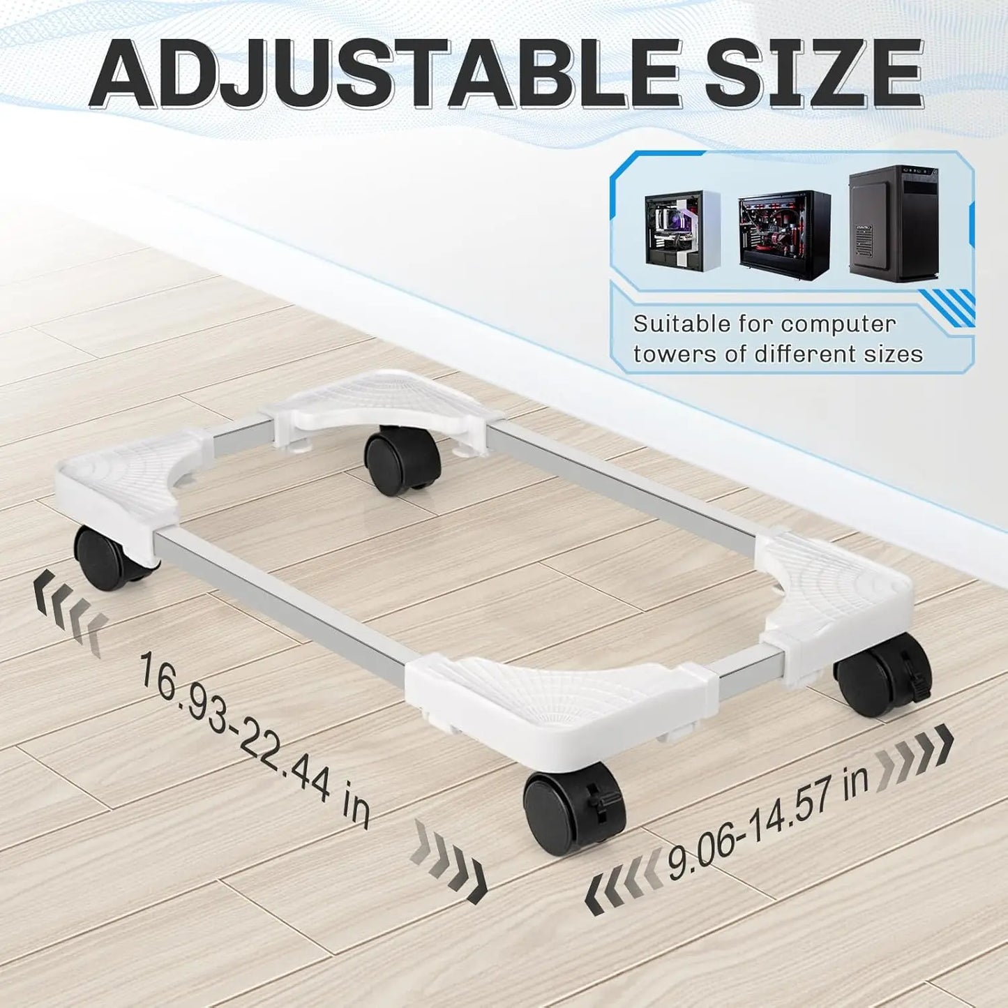Adjustable Mobile PC Tower Stand with Wheels under Desk CPU Holder Adjustable Stable Mobile Computer Host Stand for Home Office