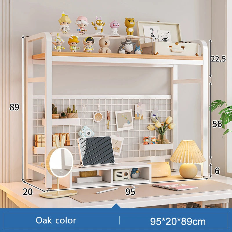 Bookcase Gaming Table Grid Bookshelf Desktop Multi-layer Wrought Iron Shelf Student Computer Desk Table  Wooden Shelves Rack