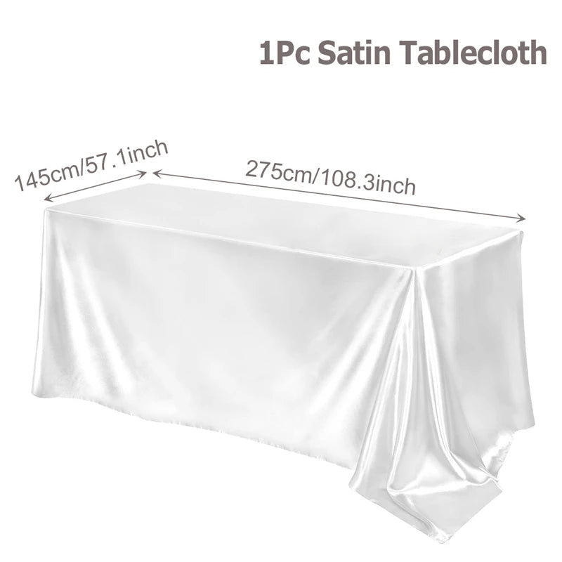 Rectangle Tablecloth Satin Table Cloth Bright Smooth White Pink Solid Color Table Cover Wedding Party Supplies Table Decors