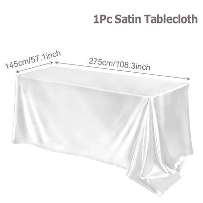 Rectangle Tablecloth Satin Table Cloth Bright Smooth White Pink Solid Color Table Cover Wedding Party Supplies Table Decors