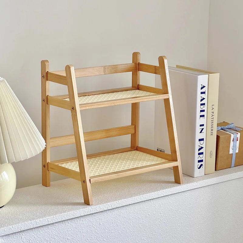 Countertop Organizer 2 Layer Coffee Cup Holder Multipurpose Bamboo Storage Shelf for Hotel Apartment Dressing Table Kitchen Home