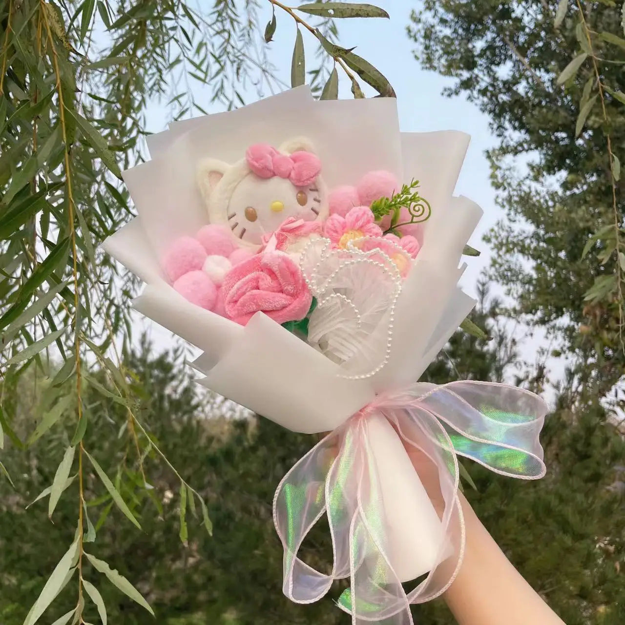 Kawaii Hello Kitty Cat Dolls With Artificial Flowers Creative Bouquet Christmas Valentine Birthday Graduation Gifts
