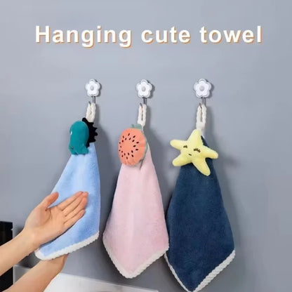 Coral Fleece Hangable Thicken Towel CartoonTowel Cute Absorbent Hand Towels Cleaning Cloth Rag Handkerchief