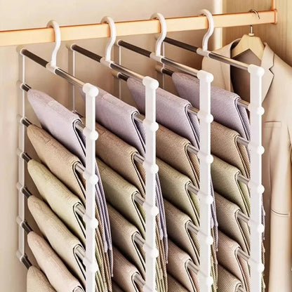 Multi-layer Pants Hanger Foldable Non-slip Clothes Rack Wardrobe Space Saving Organizer for Trousers Scarf Storage