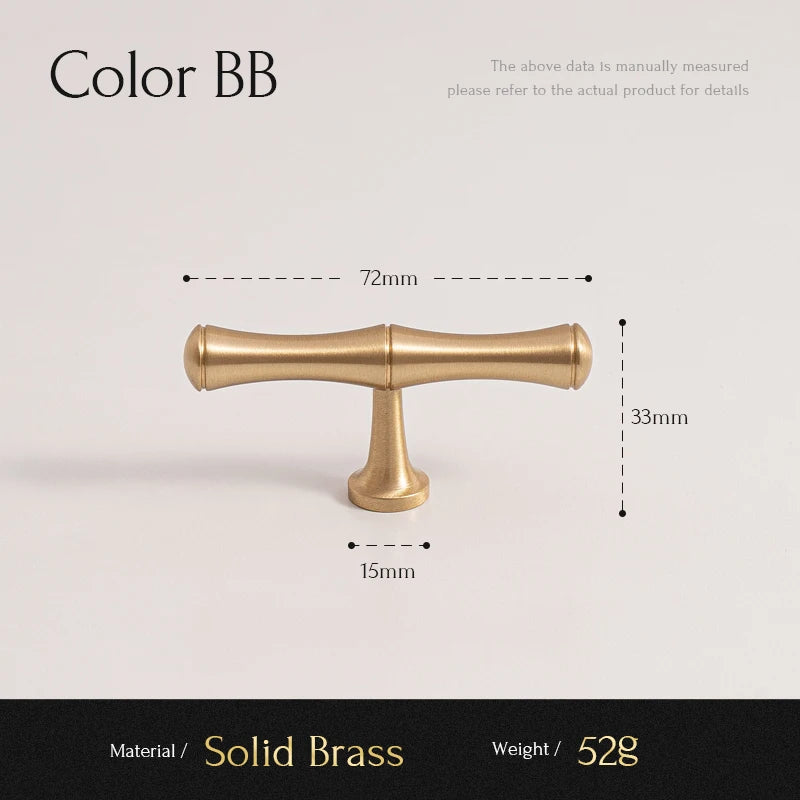 Santaya Solid Brushed Brass Handle Bamboo Kitchen Cabinet Pull Wardrobe Drawer Knob