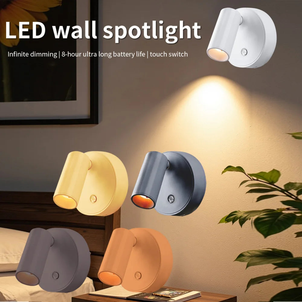 LED light magnetic USB Rechargeable Wall Light Spotlight Wireless No Punch Reading Light With Touch Switch Dimmable Bedside Lamp