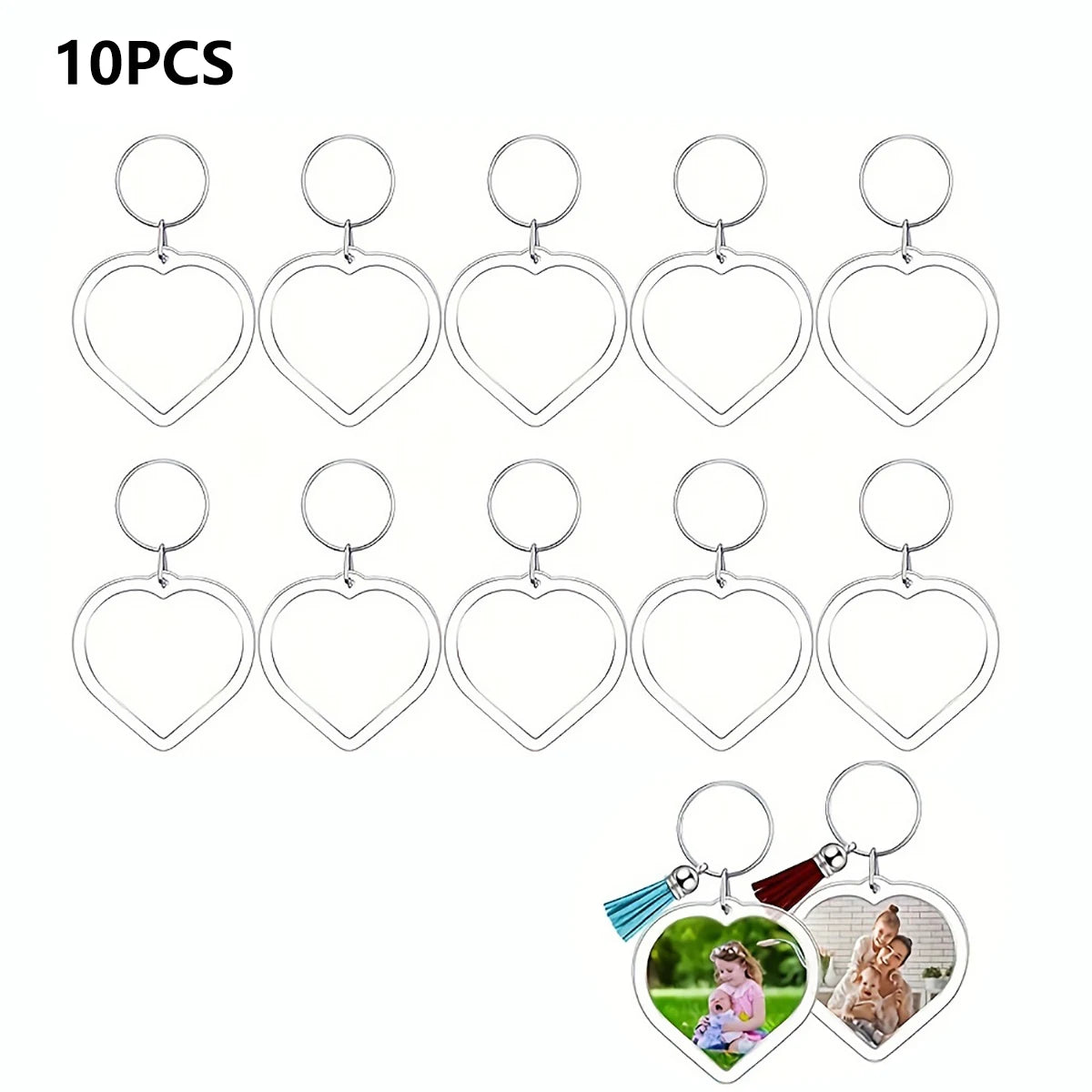 10pcs Transparent Photo Frame Keychain Tassels Snap-In Custom Insert Photo Acrylic Blank Keyring Clear Blank Picture Pendant