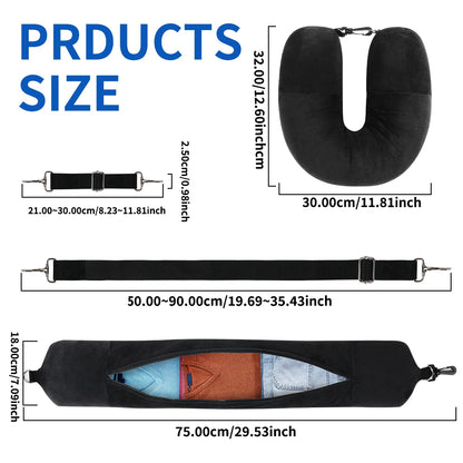 Travel Neck Pillow with Fillable Clothing U-Shaped Pillowcase, Extra Storage Bag, Velvet Neck Pillow Cover for Airplane Travel