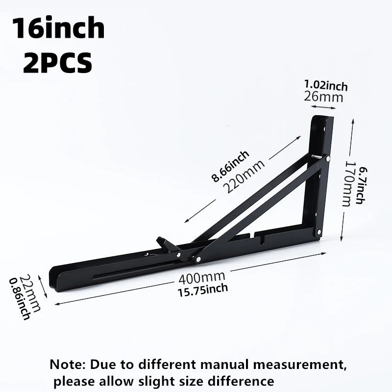 2Pcs Triangle Folding Angle Shelf Bracket Heavy Duty Stainless Steel Collapsible Shelf Bracket for Table Work Bench Wall Mounted