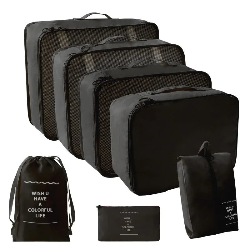 7PCS Set Travel Luggage Organizer Bags Clothes Shoes Packing Set Suitcase Foldable Cube Dormitories Clothes Storage Bag 7PCS Bag