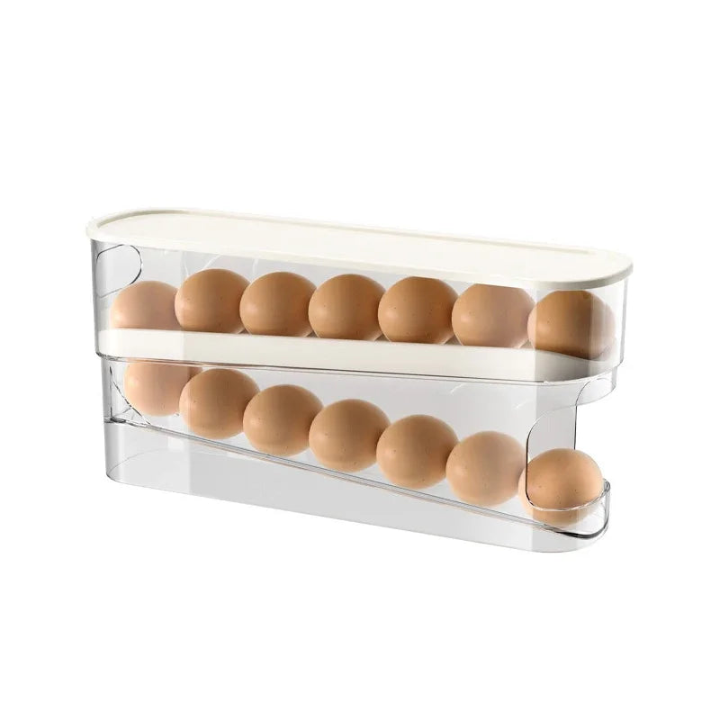 Slide Type Egg Carton Double Automatic Egg Roller Refrigerator Side Door Egg Storage Kitchen Countertop Egg Holder