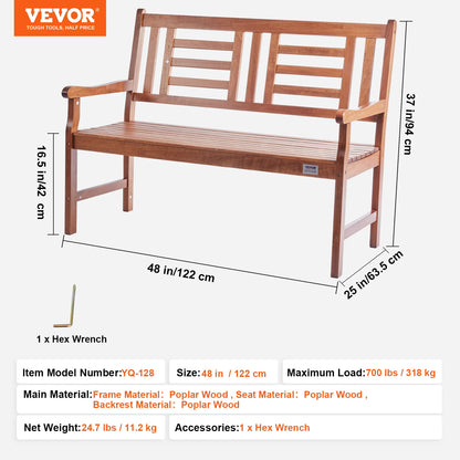 SucceBuy Outdoor Bench Wooden Metal Garden Bench for Outdoors 480 lbs Load Capacity Bench Outdoor Garden Park Bench