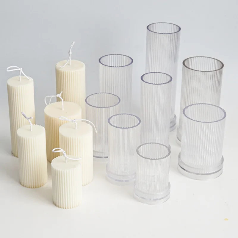 DIY Pinstripe Cylindrical Candle Mold 3D Flat Top Cylindrical Candle Making Supplies Durable and Easy To Release Plastic Mould