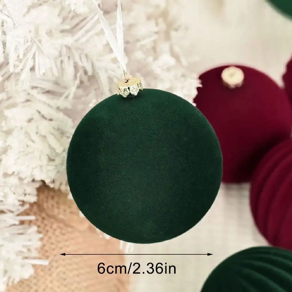 12pcs/set Flocked Velvet Christmas Balls For Tree Ornaments 6cm New Year 2026 Navidad Pendant Ball Home Decor Accessories