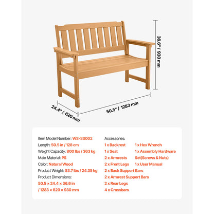 SucceBuy Outdoor Bench Wooden Metal Garden Bench for Outdoors 480 lbs Load Capacity Bench Outdoor Garden Park Bench