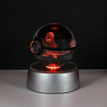 Pokemon 3D Crystal Ball Pikachu Gengar Eevee Mewtwo Anime Game Pokeball Led Night Light Base Kids Birthday Gift Home Decoration