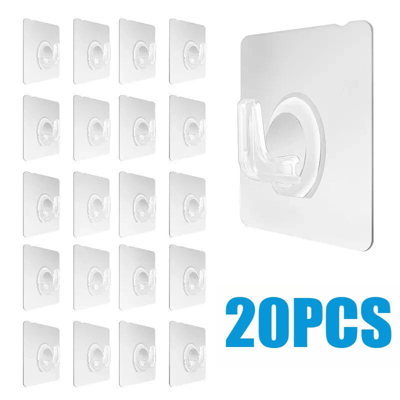 30PCS Wall Hooks Transparent Strong Self Adhesive Key Towel Door Wall Hanger Hanging Kitchen Bathroom Accessories Hooks