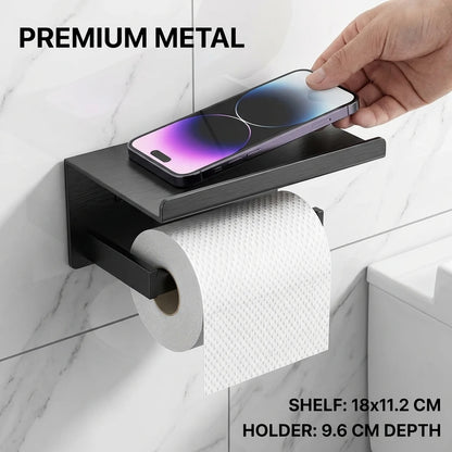 1 Pack Wall-Mounted No-Drill Toilet Paper Holder with Shelf Phone Holder Bathroom Tissue Roll Dispenser Polypropylene Material