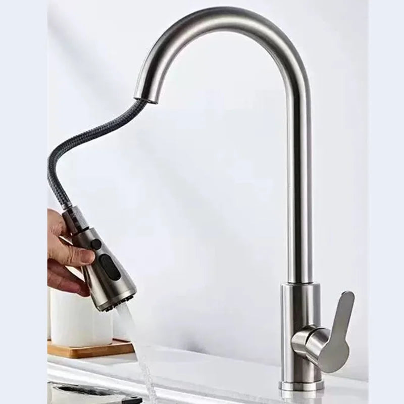 Brushed Nickle  Kitchen Faucet Pull Out Stainless Steel Black Kitchen Mixed Tap Kitchen Sink Tap