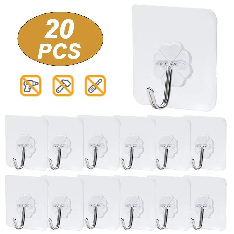 20/10/5Pcs Transparent Wall Hooks Hangers Self Adhesive Door Wall Hangers Hooks for Key Bag Kitchen Bathroom Accessories