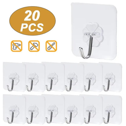 20/10/5Pcs Transparent Wall Hooks Hangers Self Adhesive Door Wall Hangers Hooks for Key Bag Kitchen Bathroom Accessories