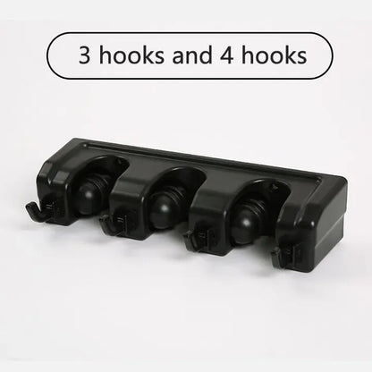 Wall Mounted Mop Holder Broom Hanger 3/4/5 Position Multi-Functional Black Magic Plastic Storage Rack for Home Kitchen Bathroom
