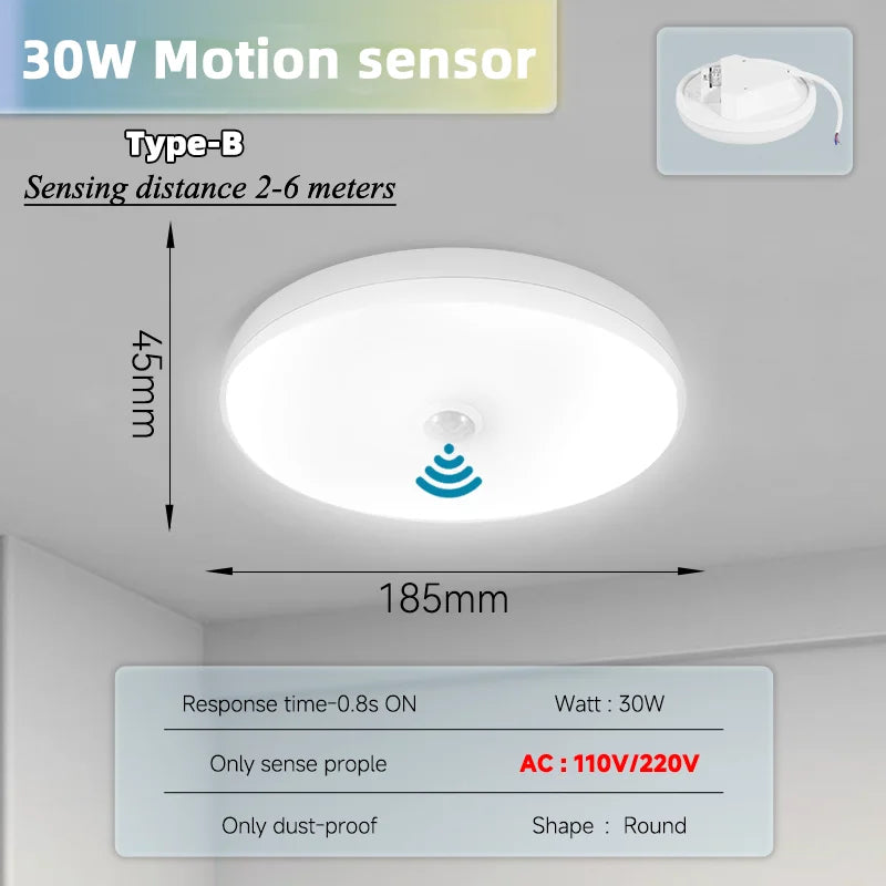 PIR Motion Sensor Ceiling Lamp 15w 20w 30w 40w Motion Detector Modern Ceiling Lighting For Corridor Garage Stair Balcony 220V