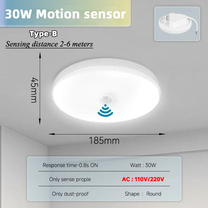 PIR Motion Sensor Ceiling Lamp 15w 20w 30w 40w Motion Detector Modern Ceiling Lighting For Corridor Garage Stair Balcony 220V