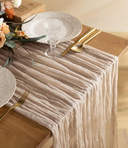 Boho Cheesecloth Table Runner, Semi-Sheer Gauze Fabric Rustic TableRunner for Wedding Bridal Shower Party Banquet