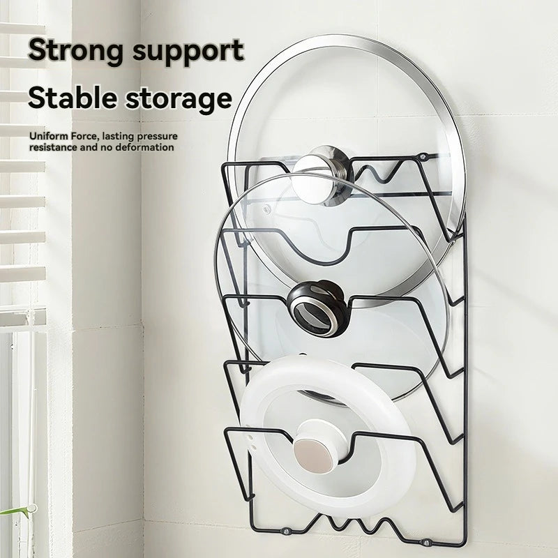 Wall Mounted Pot Lid Rack Multi-Functional Kitchen Storage Holder Perforated 5 Layers for Household Use
