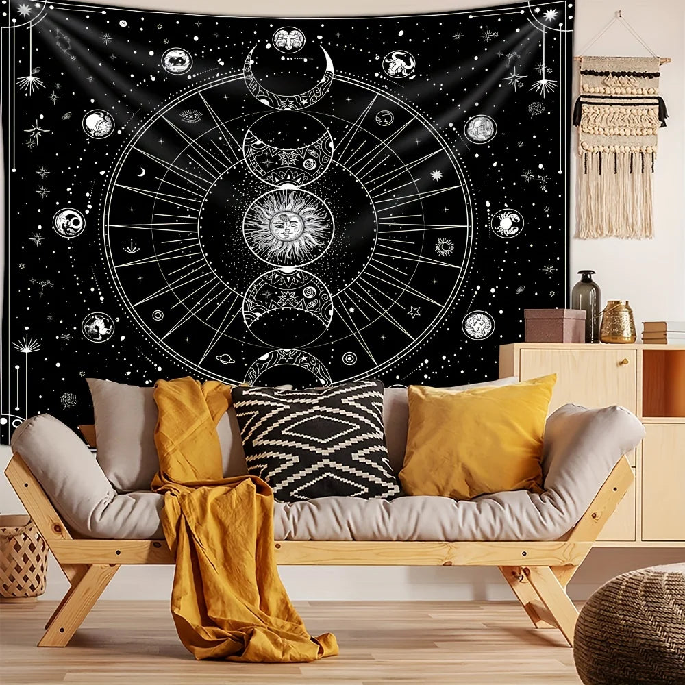 1pc Sun Moon Horoscope Divination Printed Tapestry Home DecorTapestry Wall Decor