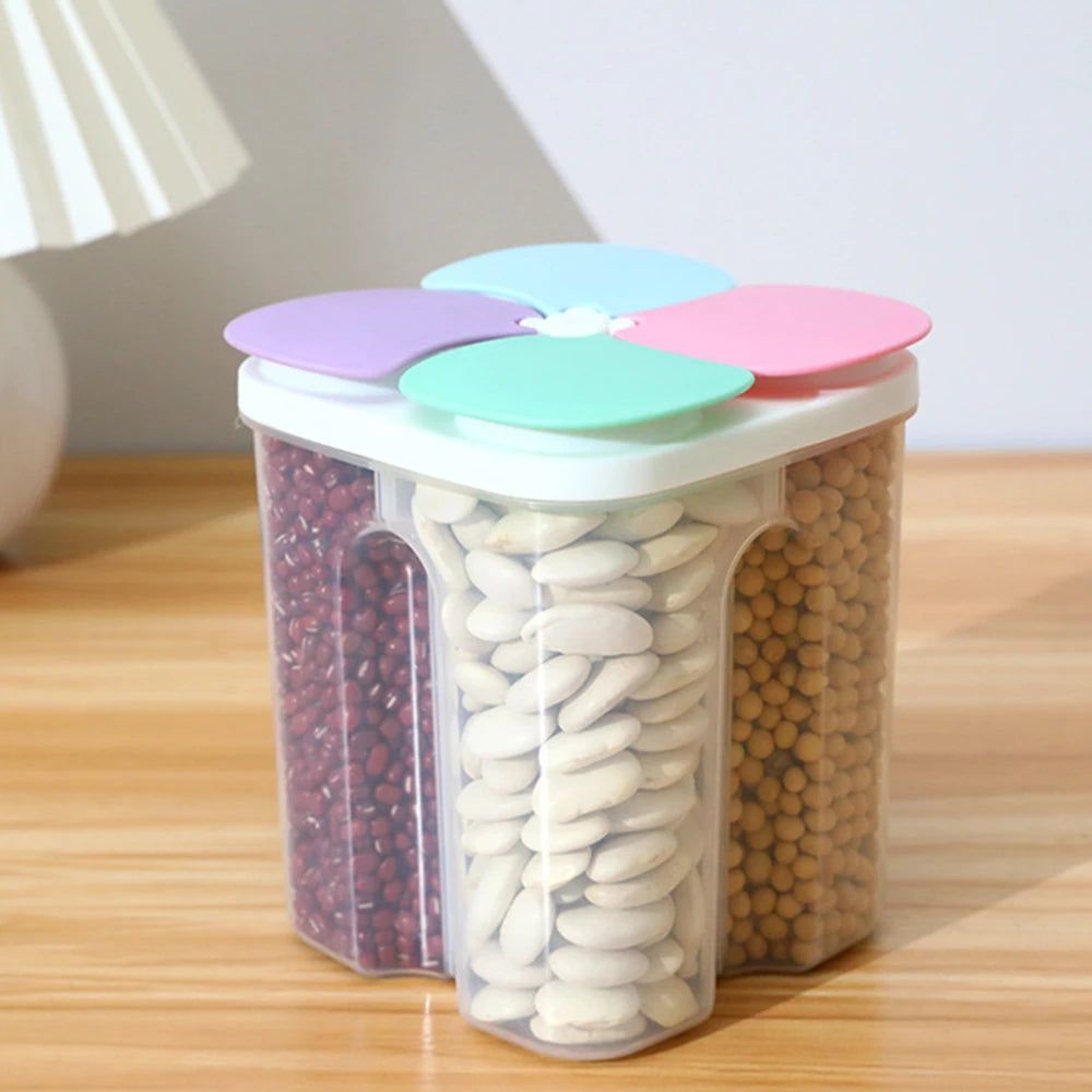 1PC Four Grains And Grains Transparent Storage Crisper Kitchen Supplies Moisture-Proof Sealed Compartmented Open Lid Jar