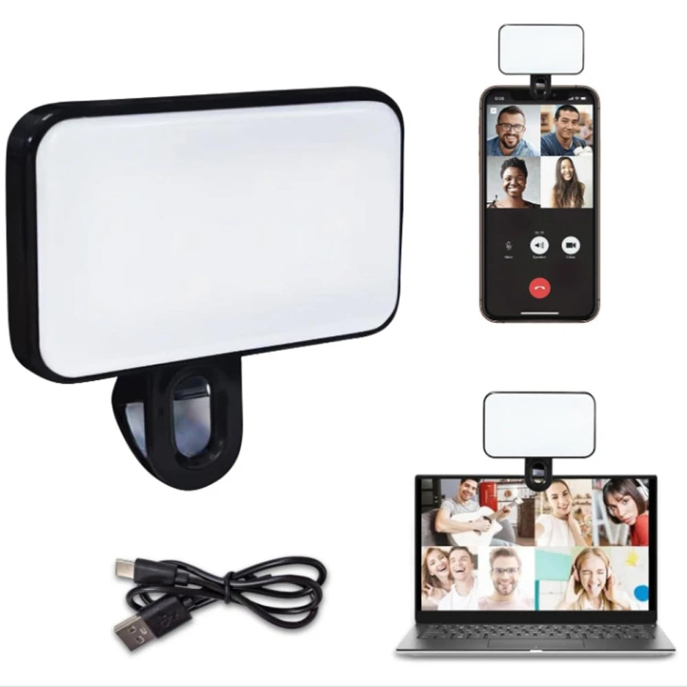 New Portable Mini Selfie Fill Light Rechargeable 3 Modes Adjustable Brightness Clip On For Mobile Phone Computer Fill Light
